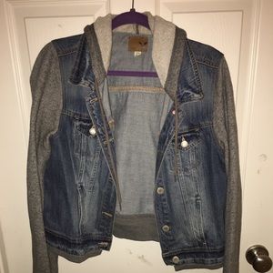 Denim Jacket with Hoodie Sleeves